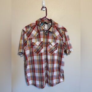 Men’s Summer Short Sleeve Patagonia Plaid Colorful Western Yoke Buttondown Large